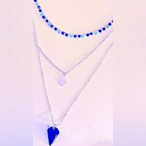 Necklace Lapis Lazuli, Opalite faceted stones, cobalt glass, box & silver chain